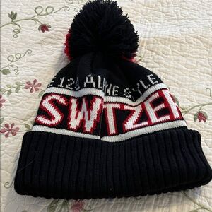 Men’s Black and Red Pom-Pom Beanie